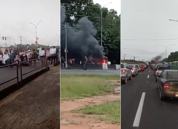 Manifestação bloqueia uma das pistas da Rodovia do Sol