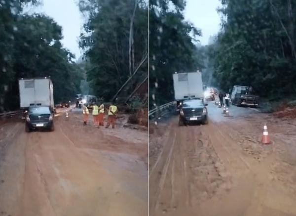 Deslizamento: trânsito flui em pare e siga em Domingos Martins