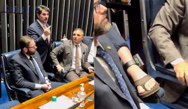 No Senado, Do Val mostra tornozeleira e critica Moraes: “É um absurdo”
